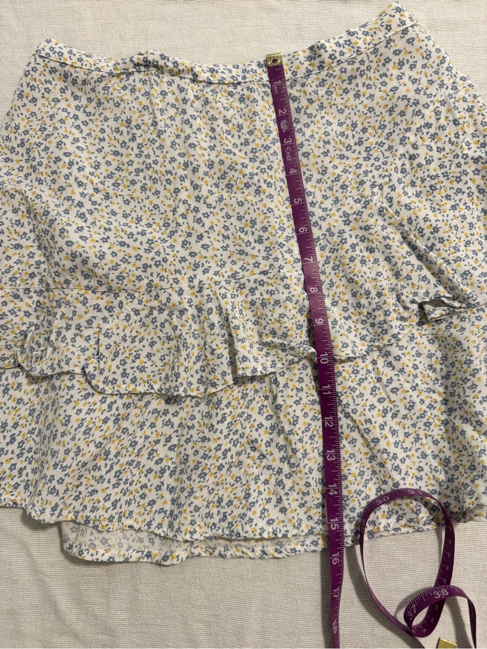 Jopna Blue 100% Cotton White Yellow Floral Ruffle Mini Skirt Size M - Picture 6 of 11